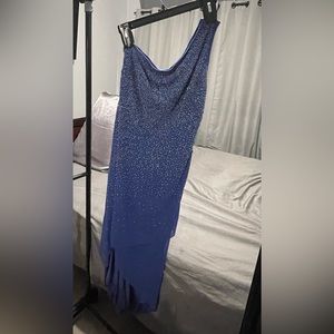 Flowy Bead Embroidered Dress • Elegant • One shoulder asymmetrical gown